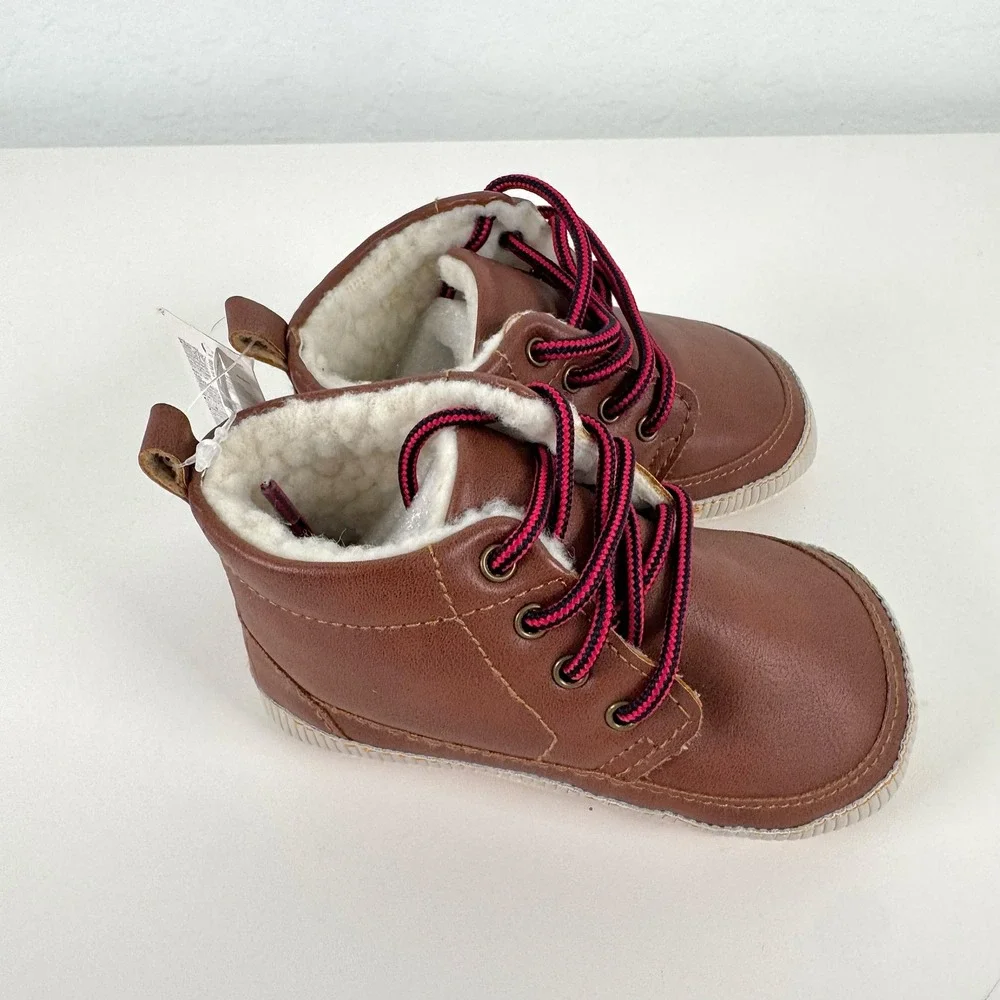 Baby Gap Booties Kids 12-18m Brown Faux Leather Faux Fur Lined Winter Boots